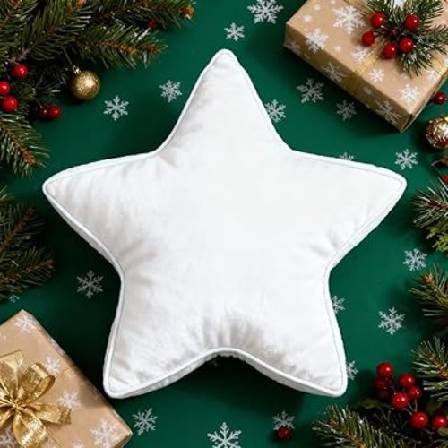 Star Pillow - White Pillows Decorative Throw Pillow Accent Cushion for Couch Bed Living Room White
