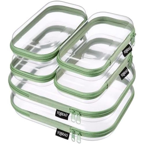 YQBRAO Clear Hard Shell Zipper Cases, 6 Travel Organizers, 2M 4S, Green