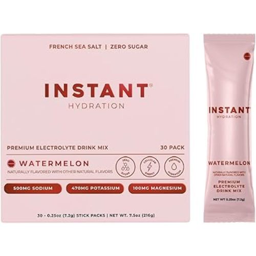 Instant Hydration Electrolytes Powder Packets - Watermelon Electrolyte Drink Mix - Zero Sugar - Keto, Vegan, Gluten-Free, Non-GMO - Boost Recovery, Brain Health, Muscle & Tissue Support- 30 Sticks