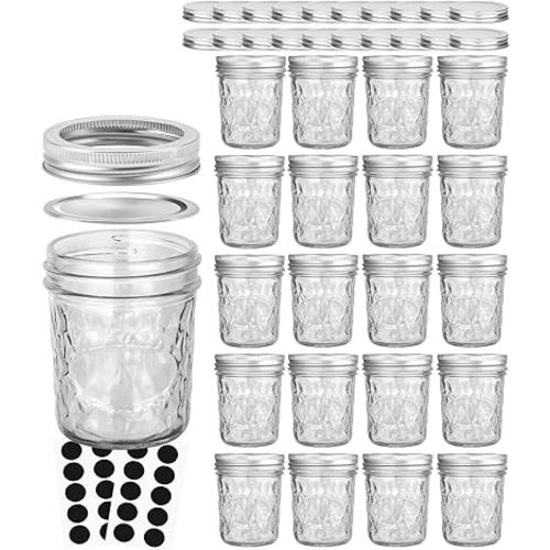 VERONES Mason Jars 6 OZ, 20 PACK 6oz Mason jars Canning Jars Jelly Jars With Lids, Ideal for Jam, Honey, Wedding Favors, Shower Favors, Extra 20 Lids