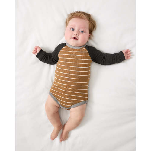 Cider Stripe Waffle Raglan Bodysuit | Little Sleepies
