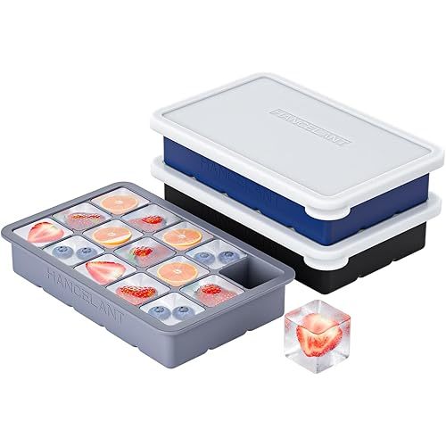 Silicone Ice Cube Tray 3 Pack, HANCELANT Ice Cube Mold, Ice Trays for Freezer with Lid for Whiskey, Baby Food, BPA Free, Easy Release