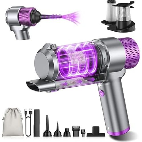 EYYA Handheld Vacuum Cleaner Cordless, 16000PA Powerful Hand Held Vacuum Cordless Rechargeable, 4-in-1 Portable Mini Vacuum & Air Duster with Multi-Nozzles and LED Light for Car Home Office