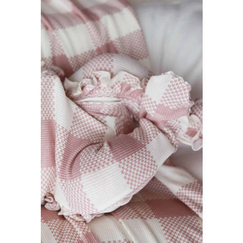 Big Check Bamboo Waffle Zipper Ruffle Footie | Rosy