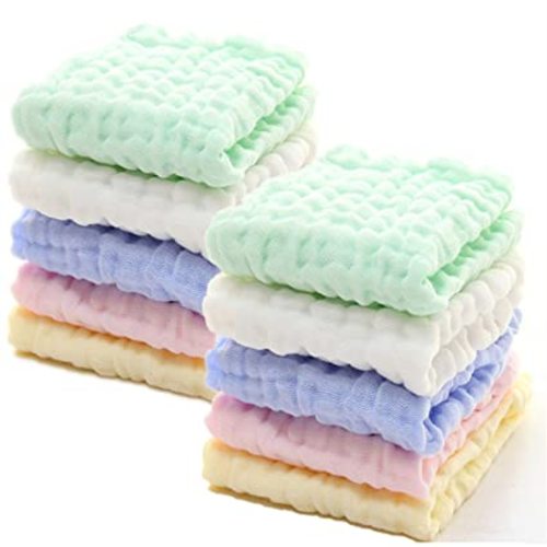 Baby Muslin Washcloths - Natural Muslin Cotton Baby Wipes - Soft Newborn Baby Face Towel for Sensitive Skin- Baby Registry as Shower, 10 Pack 12x12 inches by MUKIN (Multicolored)
