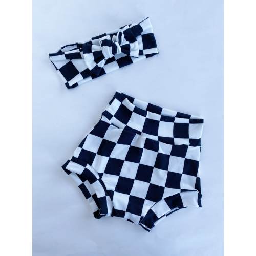 Checkered Baby Bummies Set with Knot Headband