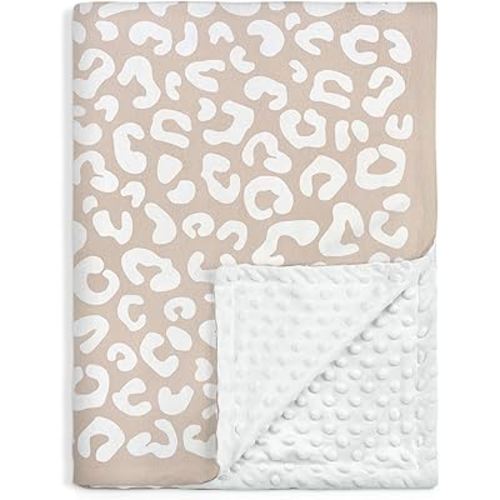 Leopard Print Minky Baby Blanket 30 x 40 Inches for Girls, Soft Plush Receiving Blanket with Dotted Back, Gift for Toddler Newborn Infant Christmas Birthday Baby Shower