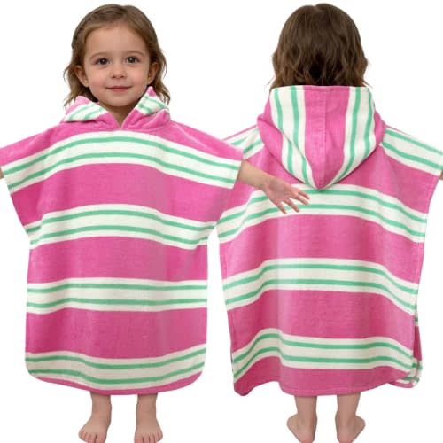 VOOVA & MOVAS Toddler Hooded Poncho Towel 2‑4Y,100% Cotton, Green‑Rose Stripe