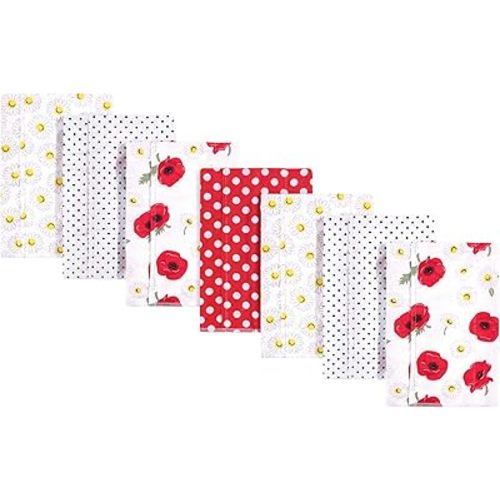 Hudson Baby Unisex Baby Cotton Flannel Burp Cloths, Poppy Daisy, One Size