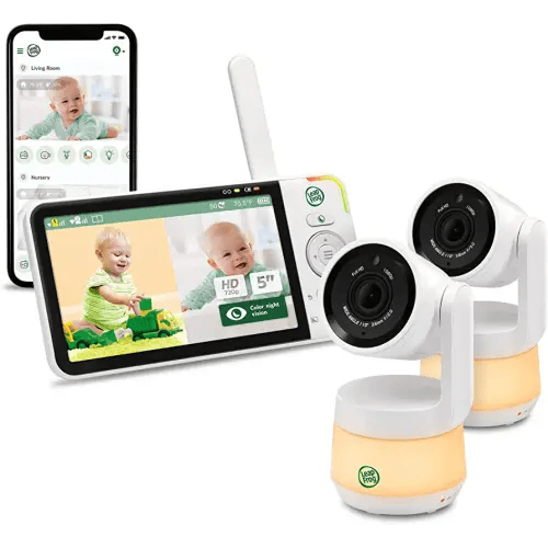 LeapFrog LF925-2HD 1080p WiFi Remote Access 360 Degree Pan & Tilt 2 Camera Video Baby Monitor with 5” High Definition 720p Display, Night Light, Color Night Vision (White) One Size