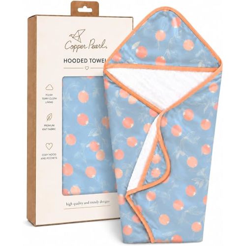 Copper Pearl Hooded Bath Towels Premium Knit/Terry Cloth Baby Towels with Hood, Pockets, and Cool Designs - Great to Gift and Make Bath Time Fun - Baby Bath Towel, Clementine