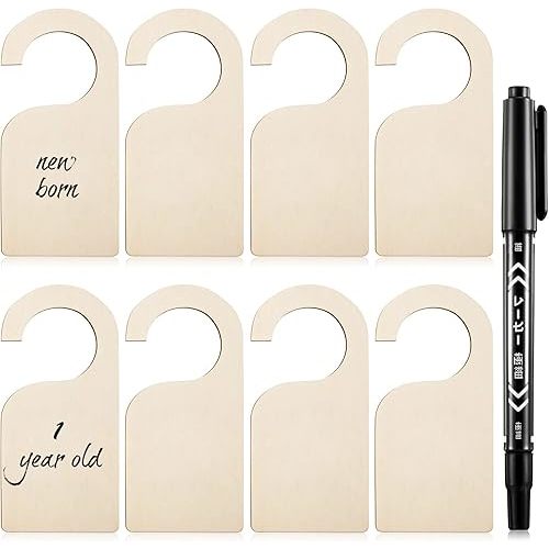 Patelai 25 Pieces Blank Wooden Clothing Rack Divider Closet Blank Organizers Hanger Separators Hanging Closet Divider with Marker Pen for Home Nursery Clothes