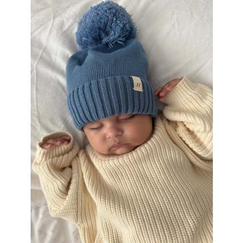 Luna + Luca Pom Beanie - Denim Blue