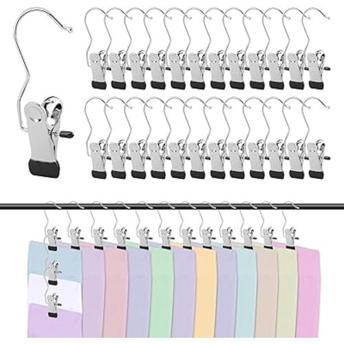 50pcs Legging Organizer for Closet Boot Hangers Clips Portable Pants Hangers for Travel with Non-Slip Rubber Coated Space Saving Closet Organizers for Skirts Shorts Jeans(Color:Black)