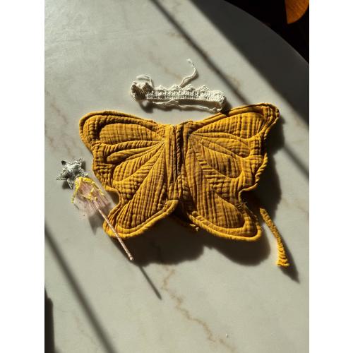 Quilted Muslin Butterfly Wings - Mustard Mushroom Print Pretend Play Wings