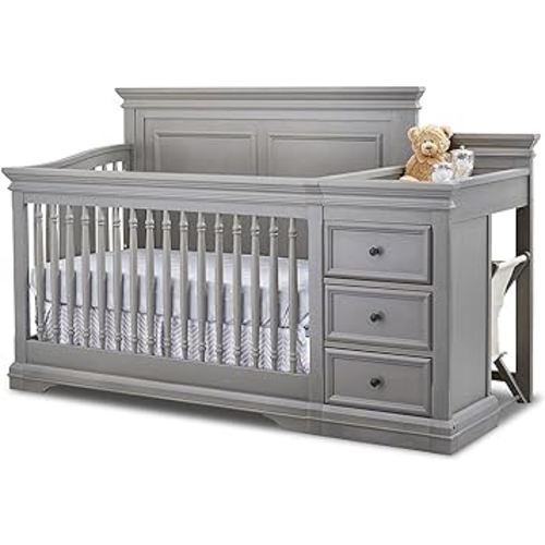 Sorelle Furniture Portofino Crib, Classic 4-in-1 Convertible, Crib Made of Wood, Non-Toxic Finish, Wooden Baby Bed, Toddler Bed, Child’s Daybed and Full-Size Bed, Nursery Furniture-Weathered Gray