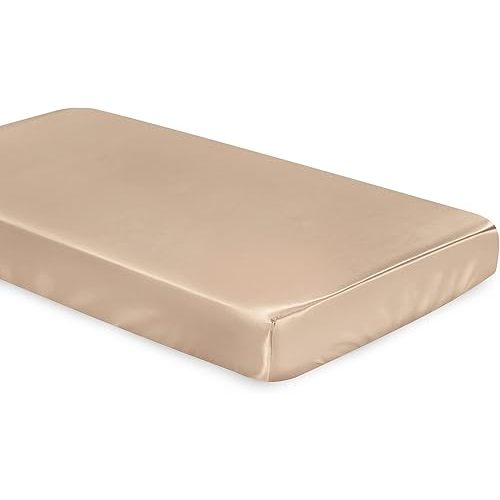 SiinvdaBZX Satin Mini Crib Sheets 38 x 24In, Silky Soft Mini Portable Crib Sheets Mattress Cover Portable Playard Sheets with 5In Deep Pocket, Great for Baby Hair (Beige)