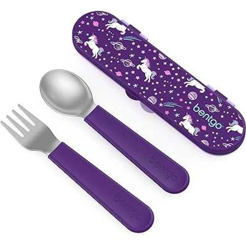 Bentgo® Kids Stainless Steel Utensil Set - Reusable Fork, Spoon & Storage Case - High-Grade BPA-Free Stainless Steel, Easy-Grip Handles, Dishwasher Safe for School Lunch, Travel & Outdoors (Unicorn)