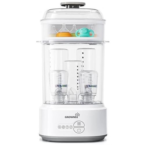 GROWNSY Bottle Sterilizer and Dryer, Compact Electric Steam Baby Bottle Sterilizer (Esterilizador de Biberones), Bottle Sanitizer for Baby Bottles, Pacifiers, Pump Parts