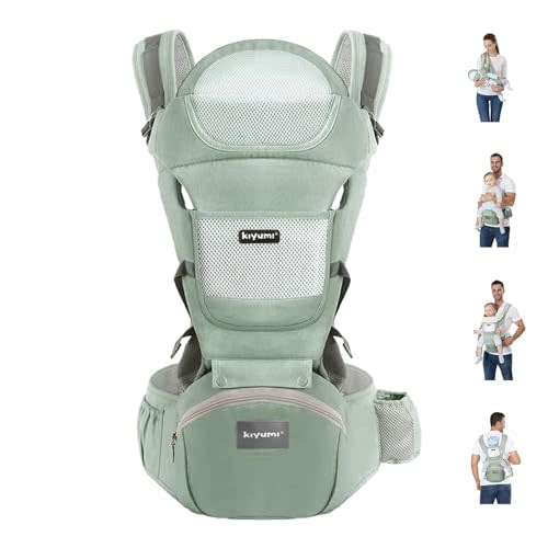KIYUMI 6-in-1 Baby Carrier Newborn to Toddler with Hip Seat Ergonomic | M Position, Head Support and Breathable Mesh,Adjustable Removable Baby Sling Carrier (7-45 lbs)BxBlue