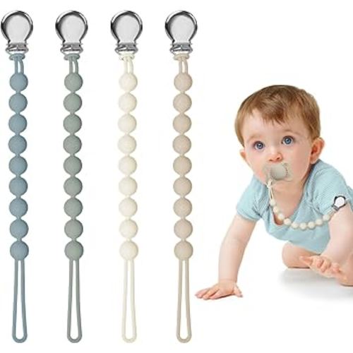 Pacifier Clips for Baby Girl Boy, Silicone Binky Holder for MAM Pacifiers, Baby Newborn Essentials Shower Birthday Gift (4-Pack)