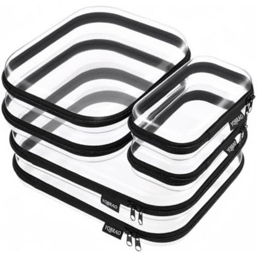 Clear Hard Shell Zipper Cases, 6 Multi-Size Organizers, Black