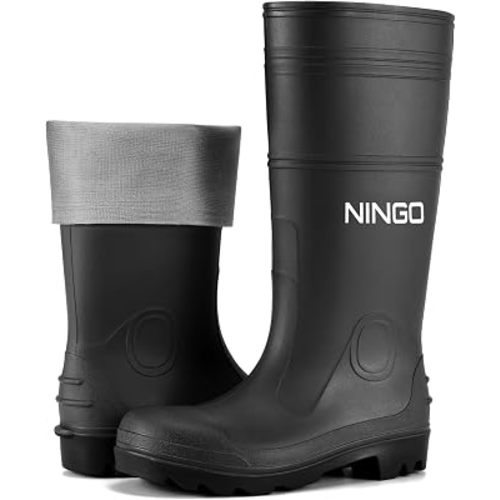NINGO Men's Steel Toe Rain Boots, Waterproof Slip Resistant Rubber Boots