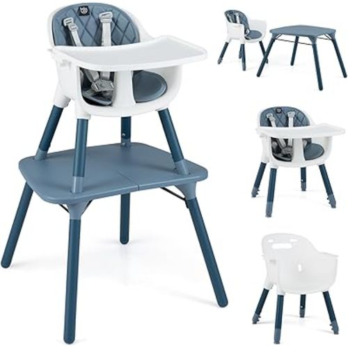 BABY JOY High Chair, 5 in 1 Convertible Highchair for Babies & Toddlers | Booster Seat | Table and Chair Set | Infant Feeding Chair with Removable Tray, Safety Harness, Removable Cushion (Blue)