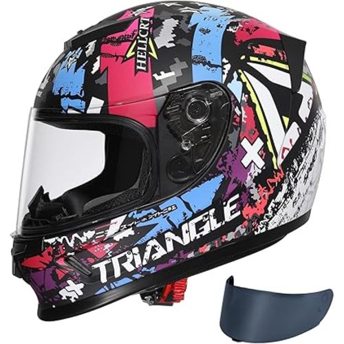 TRIANGLE Kids Motorcycle Helmets Youth Full Face Helmet Lightweight with 2 Visors DOT Approved