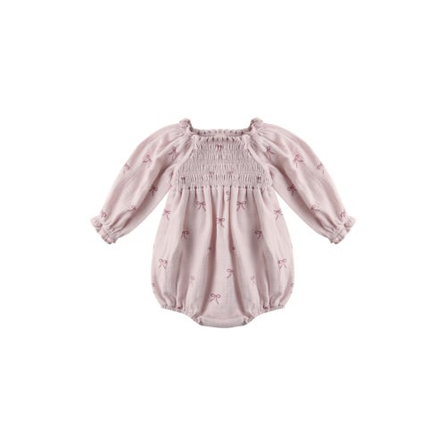 Eden Smocked Bodice Long Sleeve Organic Cotton Gauze Romper, 3-6M
