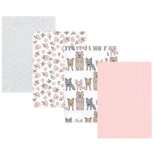 Luvable Friends Hudson Baby Cotton Poly Flannel Burp Cloths 4pk, Woodland Bloom Pink