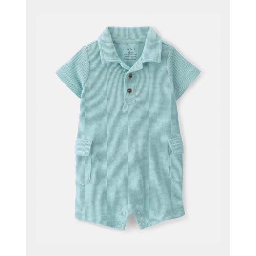 Baby Boy Waffle-Knit Polo Romper - Turquoise | Carter's