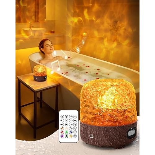 Waterproof Rechargeable Shower Lamp with Bluetooth Speaker for Bathroom,Shower Light with Adjustable 15 Color Wave Projector for Bathtub,Portable Table Lamp for Indoor/Outdoor Decor
