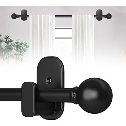 TKZTKZ Curtain Rods No Drilling with Adhesive Brackets,Adjust 36-88",Black
