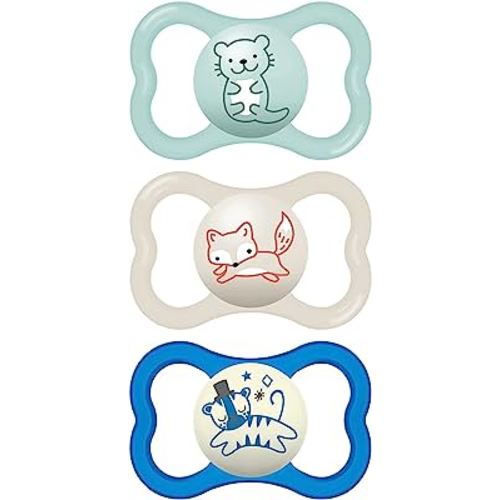 MAM Air Night & Day Baby Pacifier, for Sensitive Skin, Glows in The Dark, 3 Pack, 6-16 Months, Boys, 3 Count (Pack of 1)