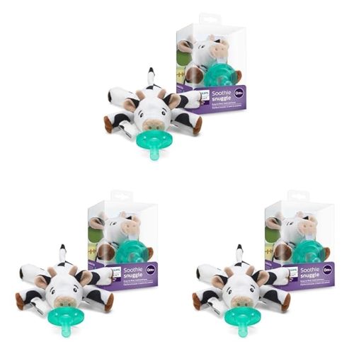 Philips Avent Soothie Snuggle Pacifier Holder with Detachable Pacifier, 0m+ | Includes Cow Machine-Washable Plush Toy, BPA-Free, Detachable Pacifier, Sterilizer Safe, SCF347/05