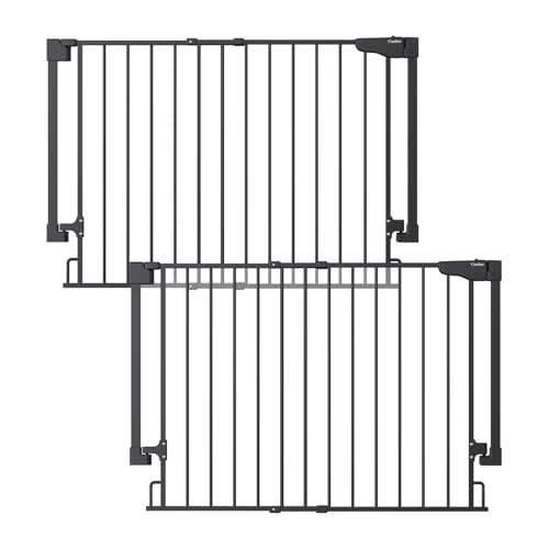 Cumbor 2 Pack 29.2-43" No Bottom Bar Baby Gate for Stairs, 2-in-1 Auto Close Dog Gate Indoor, Hardware Mounted Pet Gate for Doorways with Large Walk Thru Door, Child-Proof Safety Gate for Kids (Black)