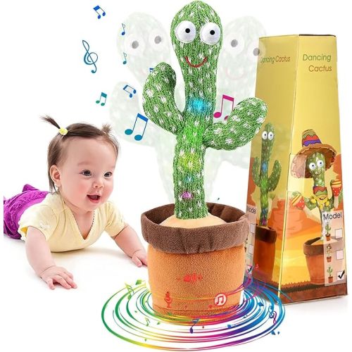 Dancing Talking Cactus Toy for Baby Boys Girls Toys, Adjustable Volume Dancing Cactus Toy Singing Mimicking Recording Repeating What You Say with LED English Sing Talking 15 Second Voice Recorder