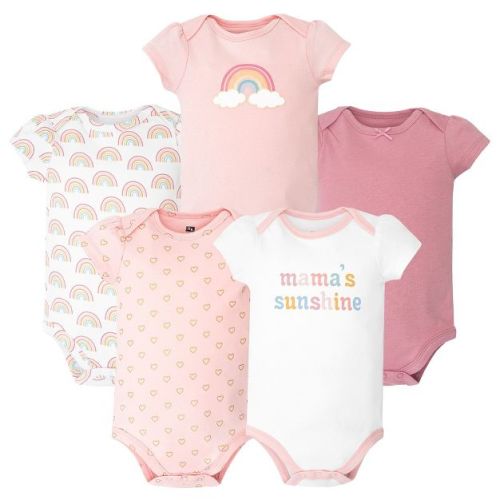 Hudson Baby Infant Girls Cotton Bodysuits 5-Pack, Mamas Mini Rainbow, 3-6 Months