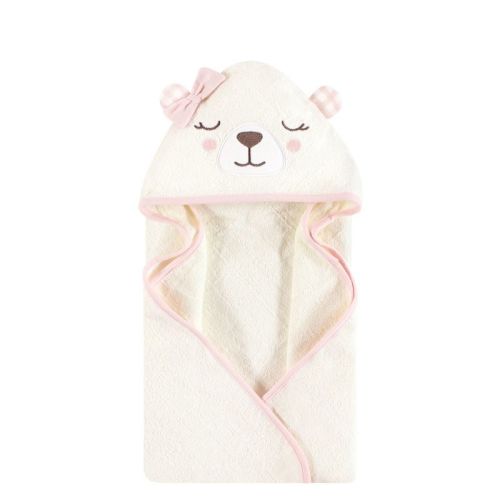 Hudson Baby Unisex Baby Cotton Animal Face Hooded Towel, Gingham Bear Girls, One Size