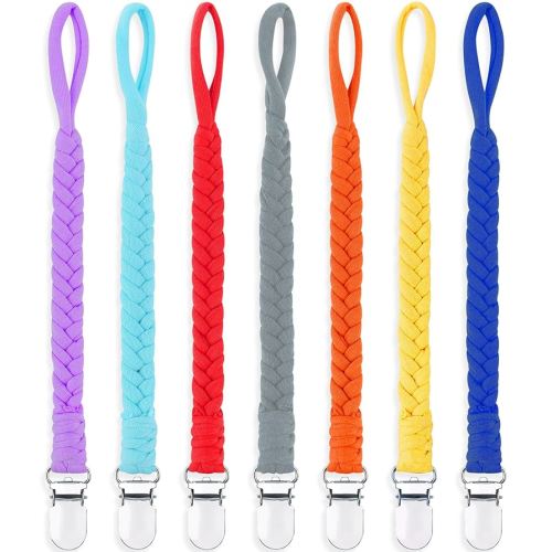 Pacifier Clips for Baby Boy and Girls, Handmade Braided Pacifier Holder, Baby Pacifiers Clips Leash Cotton Smoother Binky Clips Newborn Fits All Pacifier Unisex Baby Shower Case (Upgrade Color)