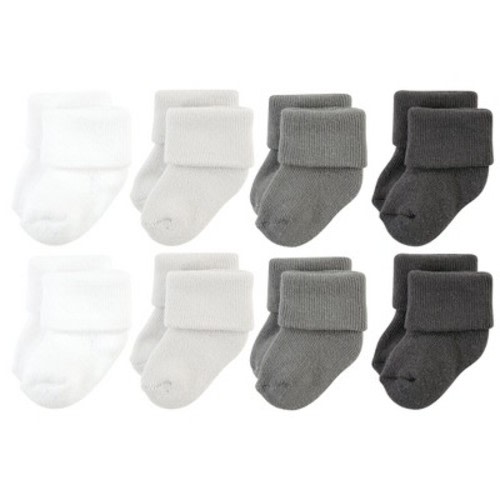 Hudson Baby Cotton Rich Newborn and Terry Socks, Solid Gray White, 0-6 Months
