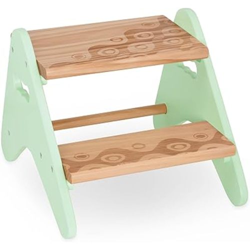 B. toys Wooden Step Stool for Kids, Peek-A-Boost Mint - Supports up to 70kg