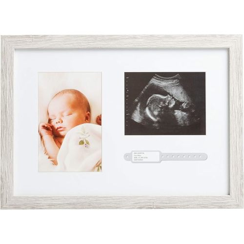 Kate & Milo Rustic Baby Keepsake Frame with Sonogram, Photo and Hospital ID Bracelet Display, Gender Neutral Nursery Décor
