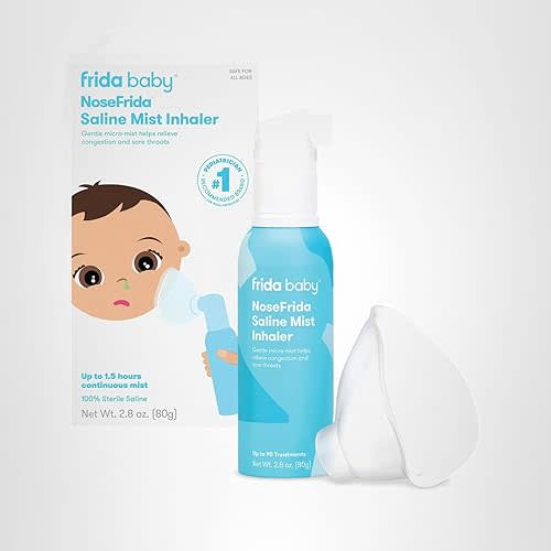 Frida Baby NoseFrida Saline Mist Nasal Inhaler, Decongestant Spray for Congestion & Allergy Relief for Babies + Kids, Nasal Saline Spray, Soothes Stuffy Nose & Sore Throat, Includes Mask