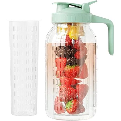 JunVpic Glass Mason Jar Pitcher, 64 oz Wide Mouth Jug