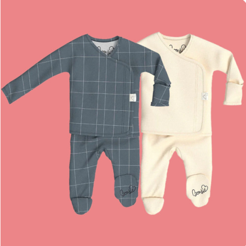 Baby Bundle Footie - Crisscross + Oat Twin Pack – Bonsie Skin to Skin Babywear