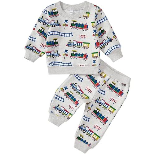 Toddler Baby Boy Fall Winter Clothes Crewneck Long Sleeve Sweatshirt Pullover Tops Elastic Joggers Pants 2pcs Outfit Set