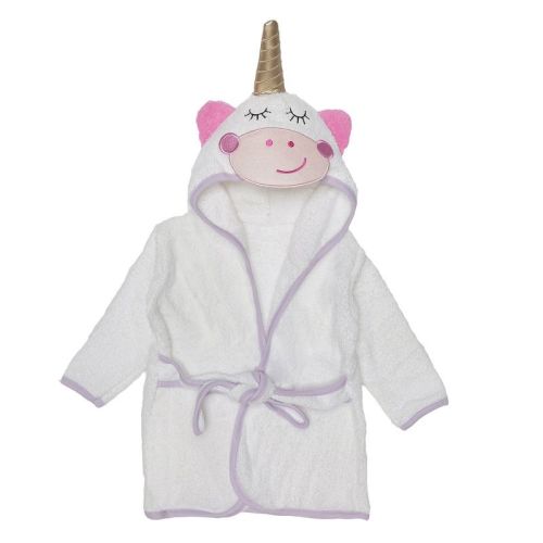 Everyday Kids Hooded Bath Robe for Girls – 3D White Unicorn, Soft Terry Cloth, Absorbent Baby Toddler Robe, Bath Time Essential Size 0-9 Months
