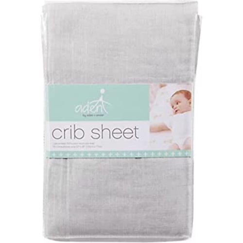 aden + anais Essentials Classic Crib Sheet, 100% Cotton Muslin, Super Soft & Breathable, Tailored Snug Fit, Solid Dyed Grey